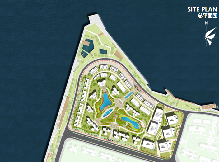 海口滨海豪宅方案设计文本（高层+商墅）-方案二总平面图