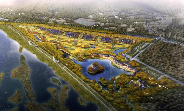 [广东]生态滨水湿地公园景观方案设计-总体鸟瞰图