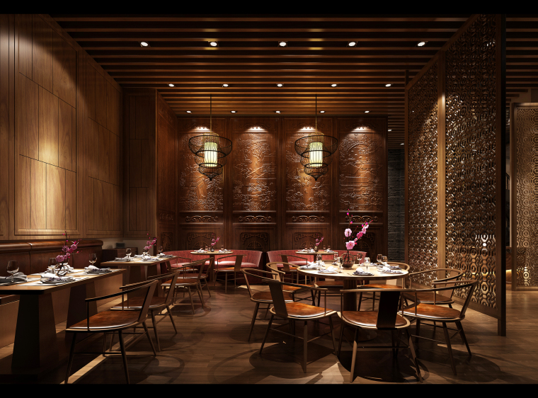 3层600平餐饮空间设计资料下载-中式餐饮空间装饰设计3D模型+效果图