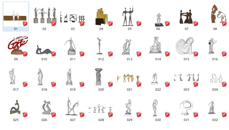 人物雕塑设计CAD图资料下载-32套雕塑小品SU模型设计(人物篇）