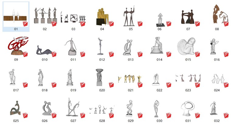 小区设计小品资料下载-32套雕塑小品SU模型设计(人物篇）