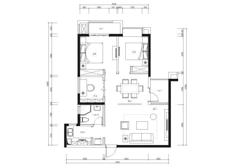 二居室样板间施工图资料下载-[福州]90㎡二居室现代样板房施工图+实景图