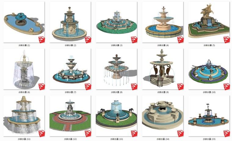 套新中式住宅su资料下载-80套水钵水景SU模型设计