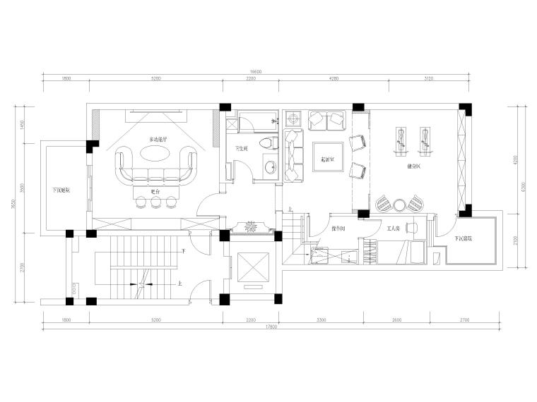 [浙江]225㎡三居法式别墅样板房施工图+实景-地下层平面布置图