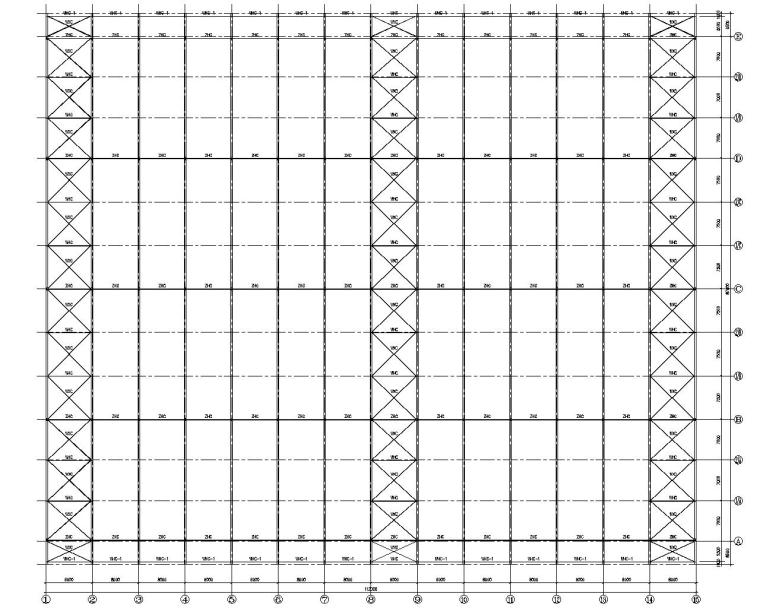 双跨钢结构厂房结构施工图（CAD）-屋面支撑布置图