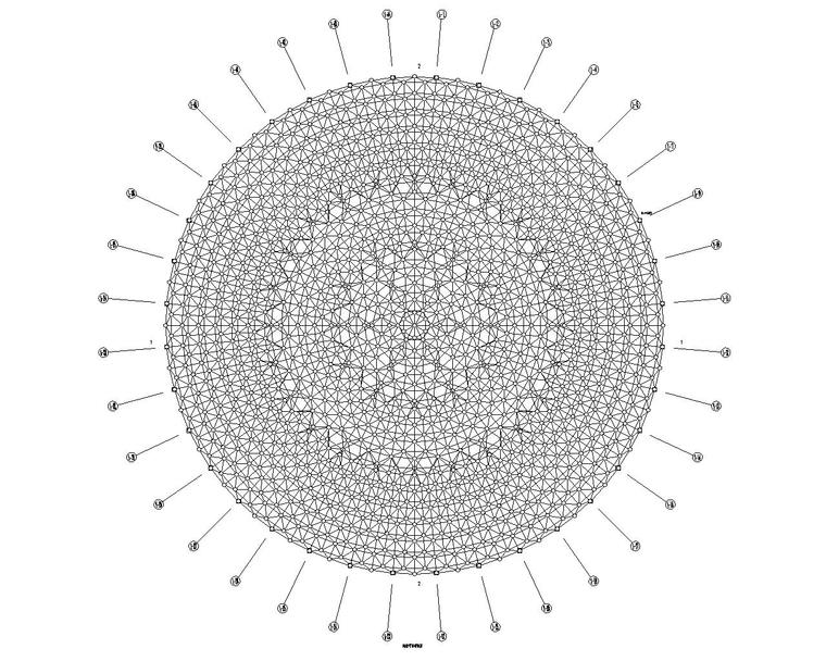 某网架结构施工图资料下载-某体育馆圆形网架结构施工图（CAD）