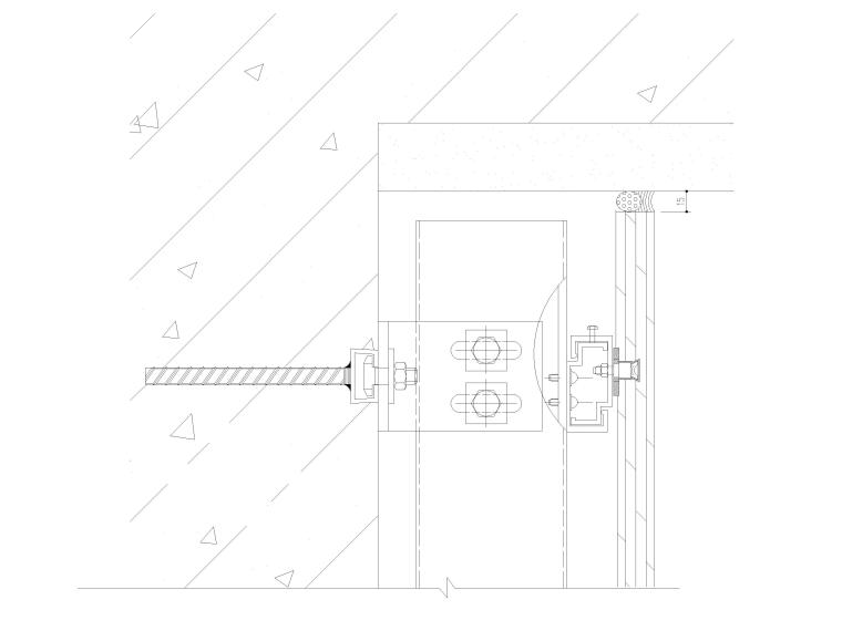 干挂石材幕墙，角钢耳挂件，千思板等节点图-后切式干挂石材幕墙安装剖面节点详图
