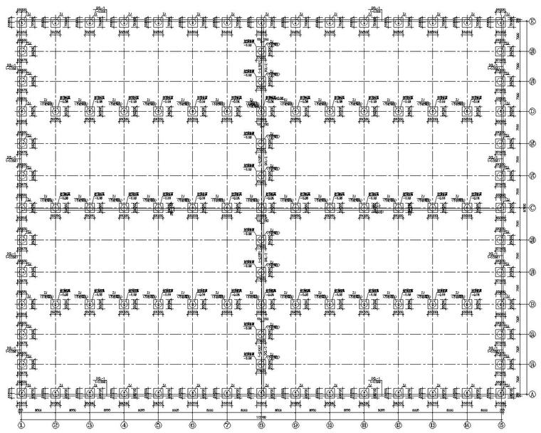 双跨钢结构厂房结构施工图（CAD）-基础布置图