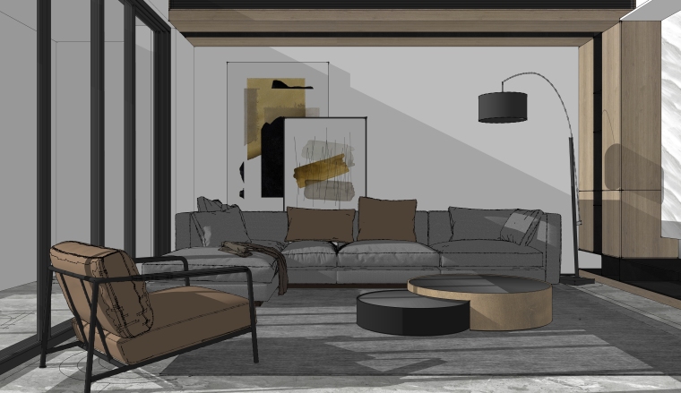 室内手绘客厅效果图资料下载-室内家装_现代港式客厅SU模型+效果图