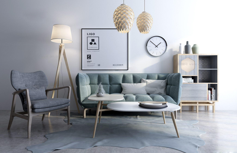 室内客厅快题设计高清图资料下载-现代客厅家具组合3D模型+效果图