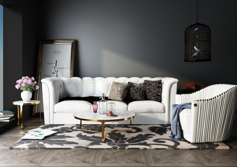 休闲沙发组合效果图资料下载-欧式沙发茶几装饰鸟笼组合3D模型+效果图