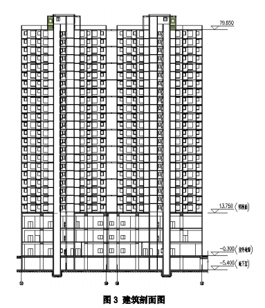 某带转换层框支剪力墙结构计算分析-建筑剖面图