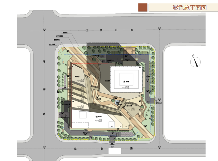 中央广场超高层办公综合体设计方案文本-彩色总平面图