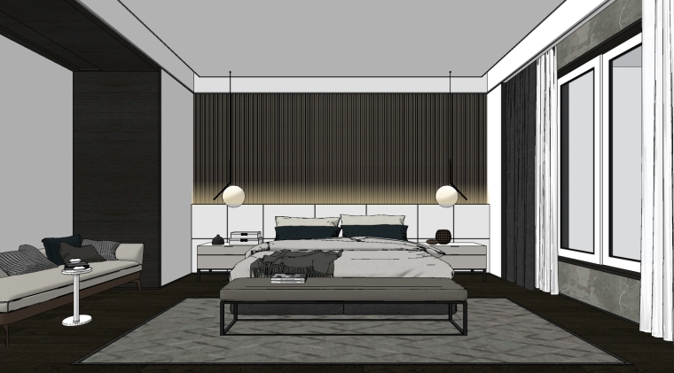 简单家装效果图模型资料下载-室内家装_现代卧室​设计SU模型+效果图