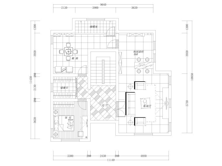 451㎡现代二层别墅室内装饰设计施工图-负一层平面布置图