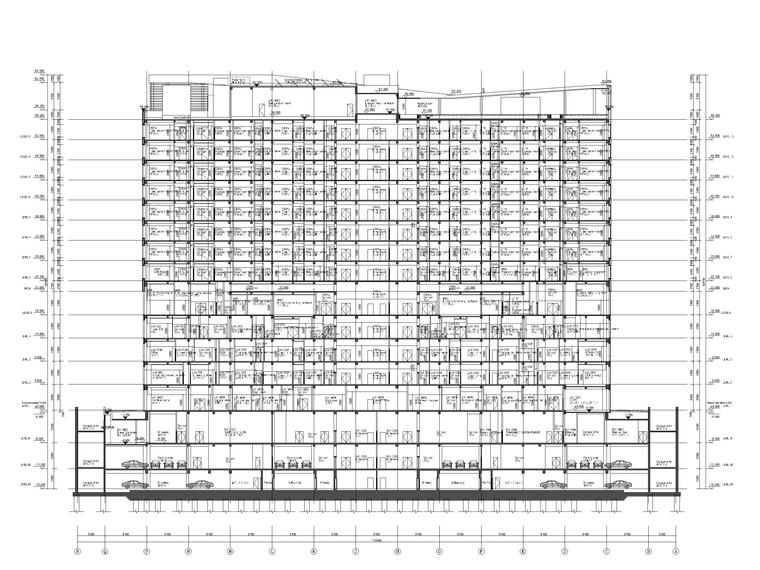 [海口]13层框剪结构综合性医院建筑施工图-1-1剖面图