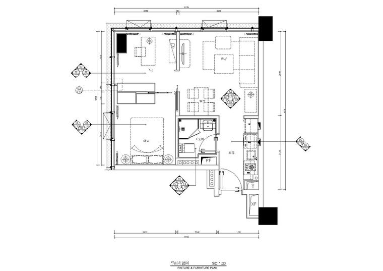 类公寓住宅户型资料下载-[广东]珠海55㎡SOHOA户型公寓样板房施工图