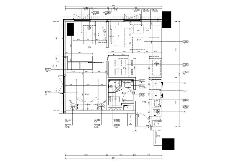 [广东]珠海55㎡一居室公寓样板房装修施工图-家具定位图