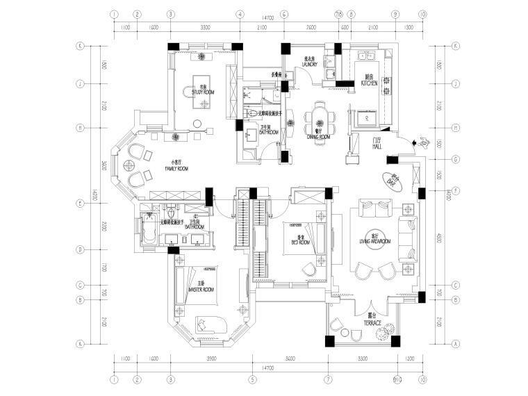 150平方米住宅施工图资料下载-​[湖南]长沙150㎡现代两居室样板房施工图