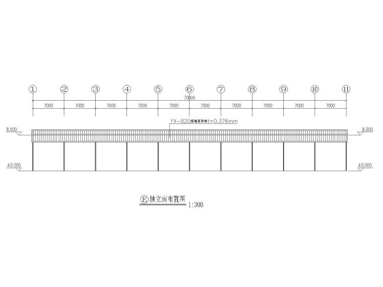 [安徽]28m单山型单跨门式刚架厂房结施图纸-立面布置图