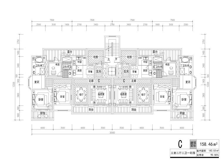 五面宽洋房户型资料下载-15M面宽户型集合（CAD）