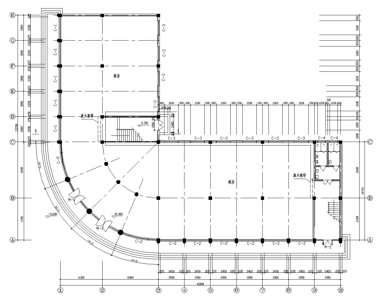 四层l型布置办公楼结构施工图(cad含建筑)
