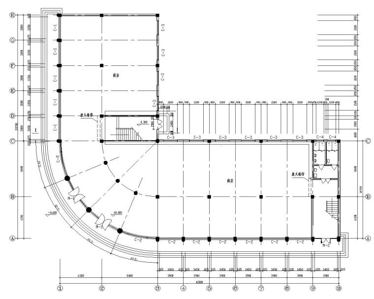 4层办公楼结构平面施工图资料下载-四层L型布置办公楼结构施工图（CAD含建筑）