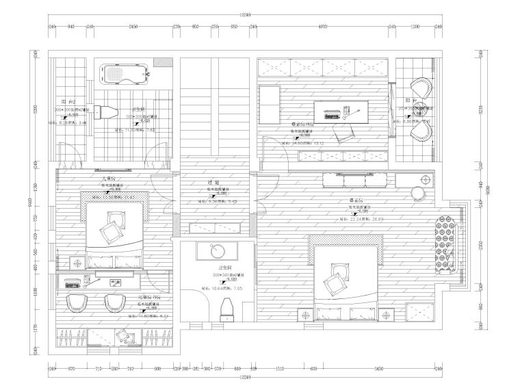 [湖南]325㎡欧式四居室三层别墅施工图+实景-二层平面布置图