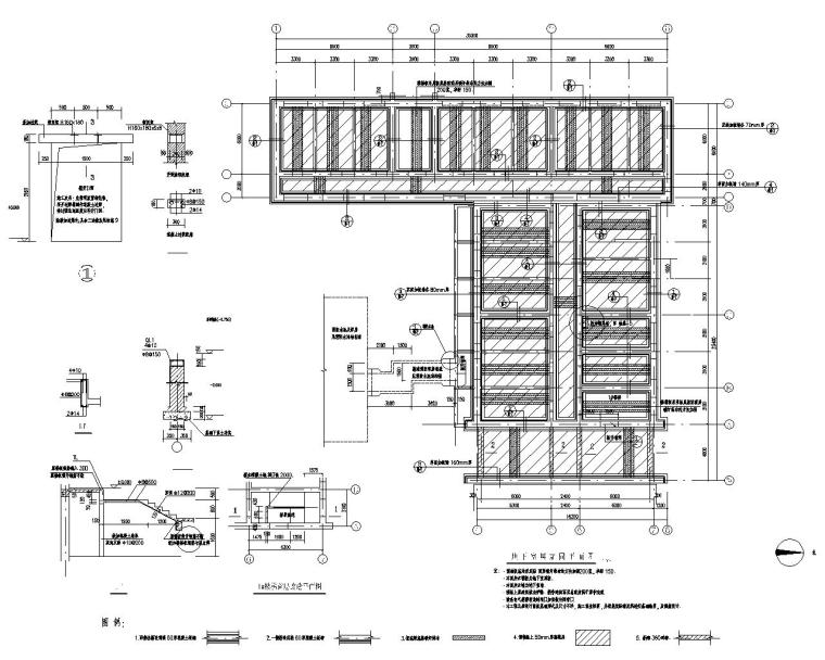 六层教学楼双面板墙加固施工图（CAD）-地下室加固平面图