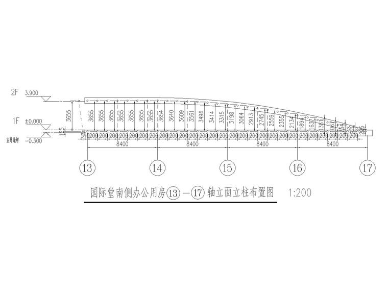 [宁波]2层钢混结构教堂幕墙结构施工图2017-立柱布置图