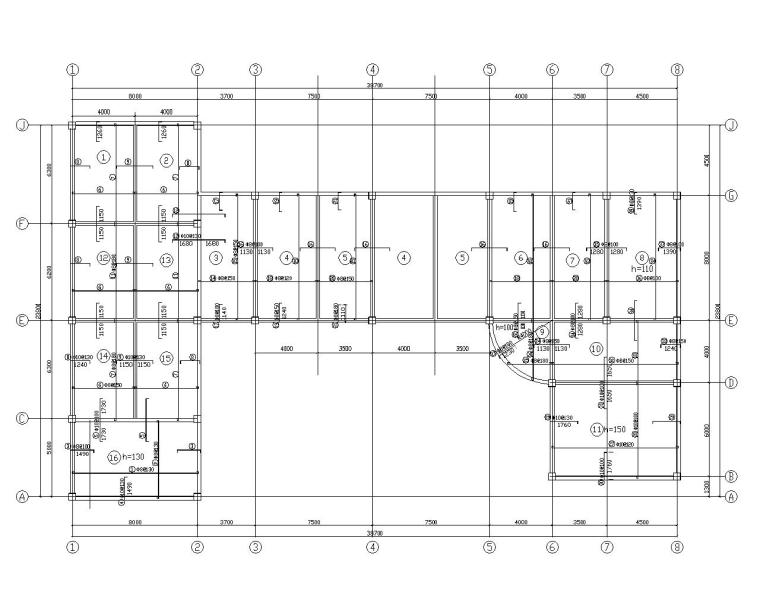 三层框架结构综合办公楼施工图（CAD）-结构平面图2