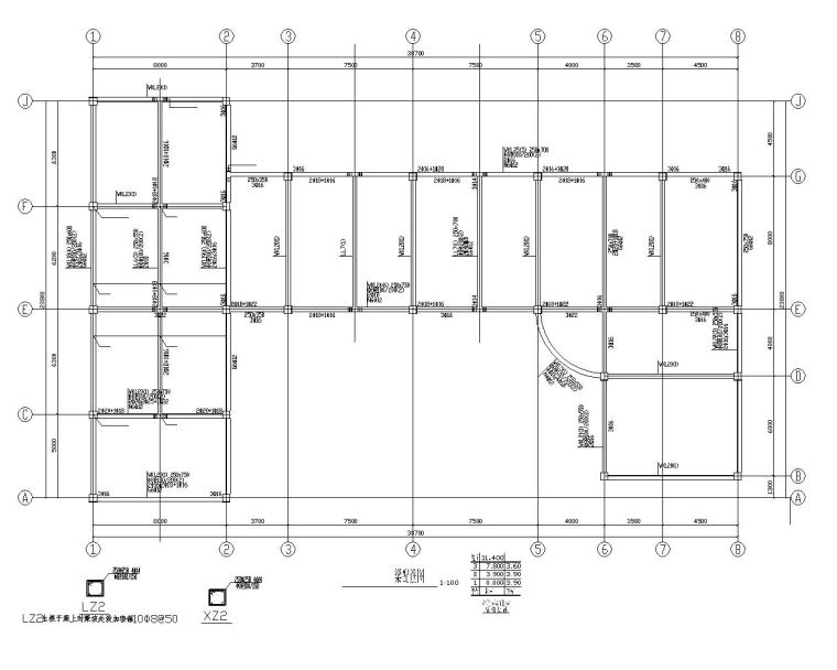 三层框架结构综合办公楼施工图（CAD）-结构配筋图2