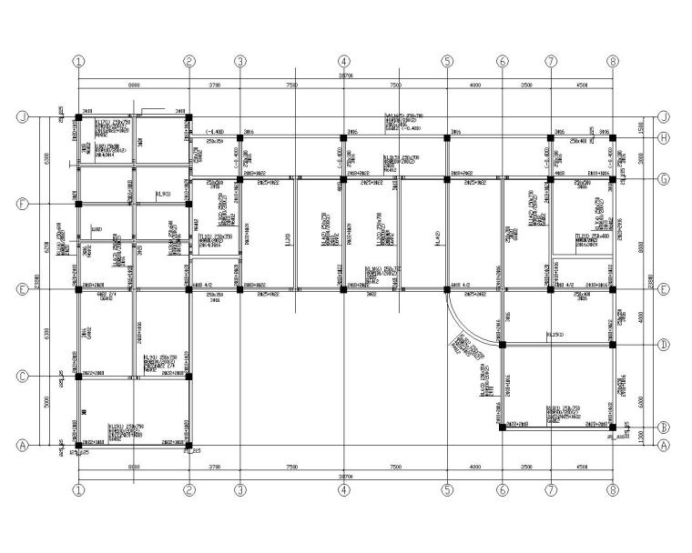 三层框架结构综合办公楼施工图（CAD）-结构配筋图