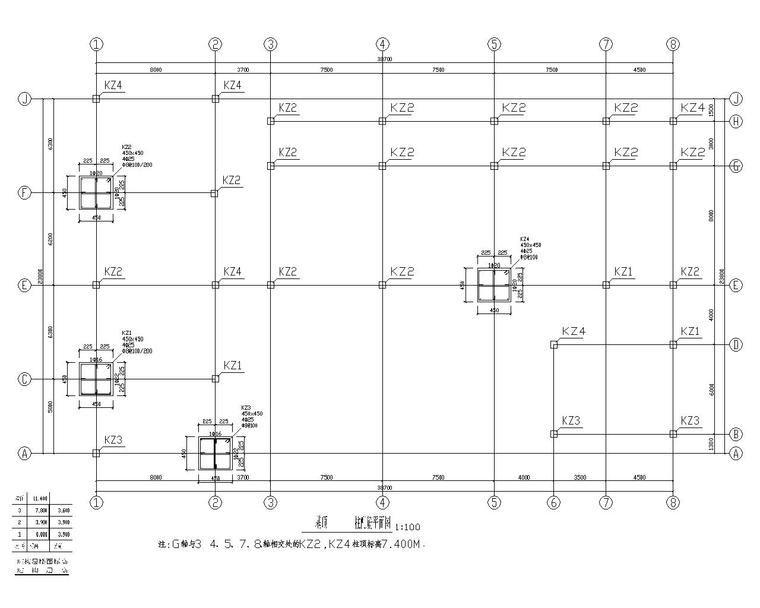 三层框架结构综合办公楼施工图（CAD）-结构柱布置图