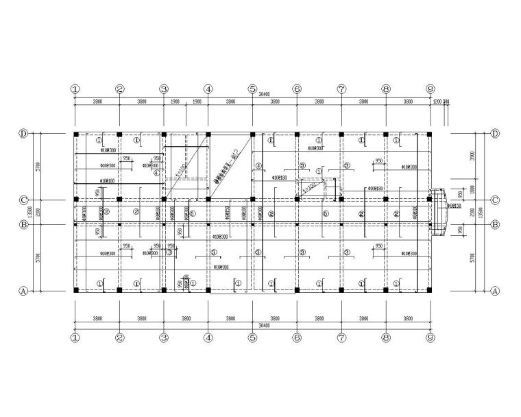 四层办公室框架结构施工图（CAD含建筑图）-结构平面图