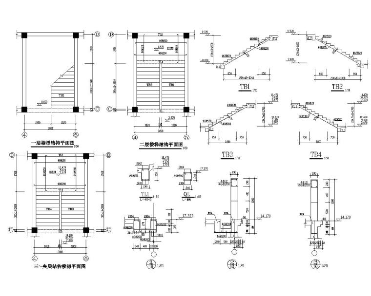 四层办公室框架结构施工图（CAD含建筑图）-楼梯布置图