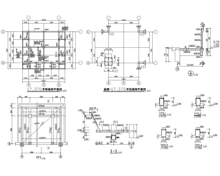 四层办公室框架结构施工图（CAD含建筑图）-节点大样图