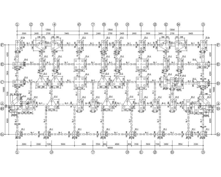 六层小洋楼住宅框剪结构施工图（CAD）-基础布置图