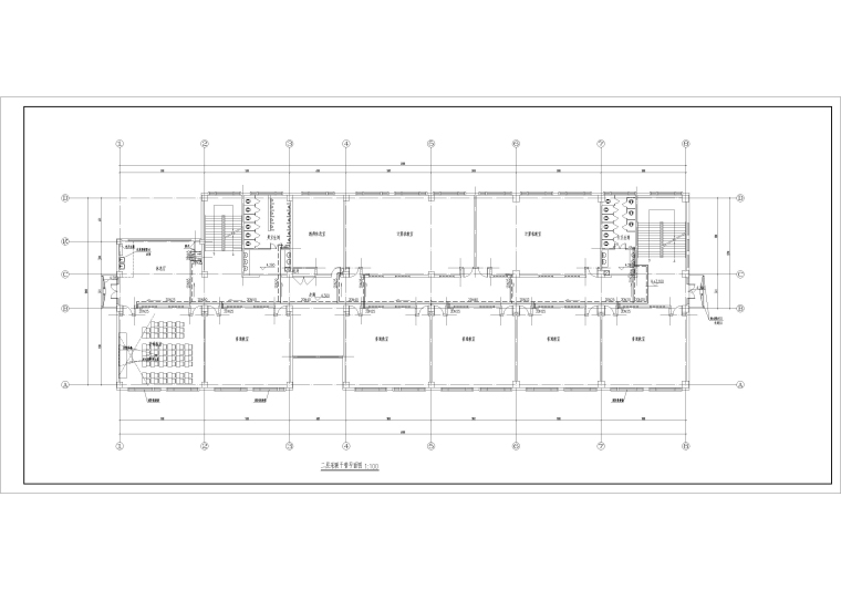 高中教学楼采暖系统-二层采暖干管平面图
