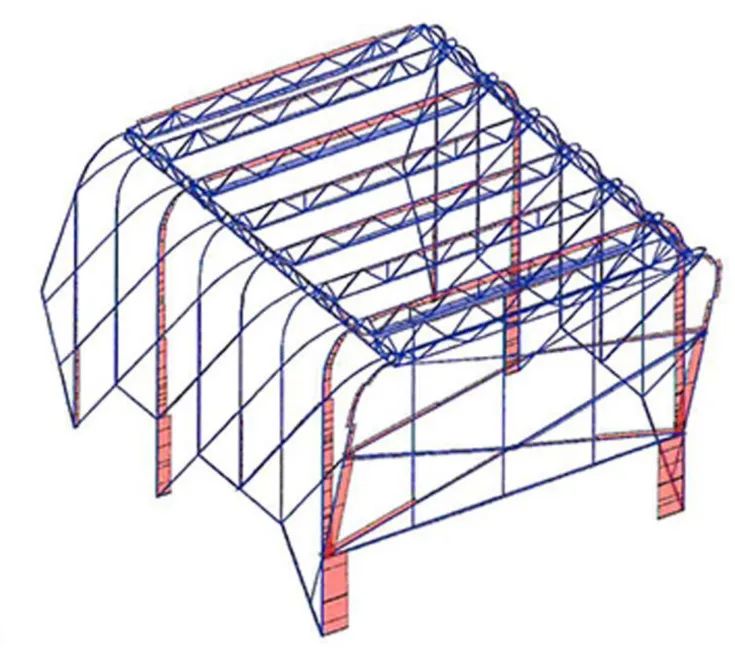 ▼钢罩壳结构在重力荷载作用时的内力分布示意