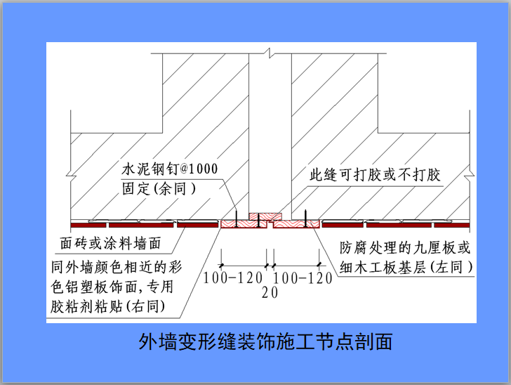 房建工程标准施工细部节点做法（图文并茂）-外墙变形缝装饰施工节点剖面