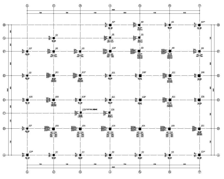 某五层教工活动中心框架结构施工图（CAD）-结构柱布置图