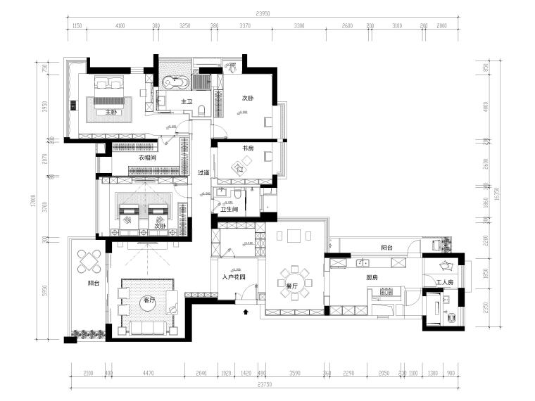 240平住宅施工图资料下载-[深圳]240㎡现代三居室平层样板间施工图