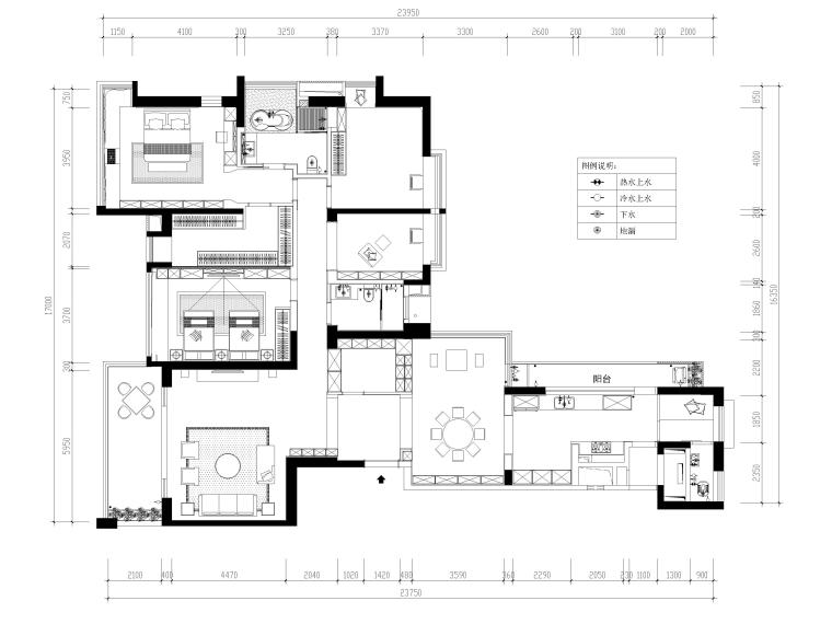 [深圳]240㎡现代三居室平层样板间施工图-给排水布置图