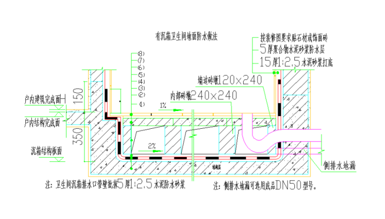 [广州]18层商住楼防水工程施工方案-03 卫生间防水施工大样