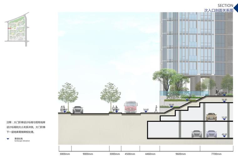 [广东]深圳现代风格高端住宅景观概念设计-次入口剖面关系图