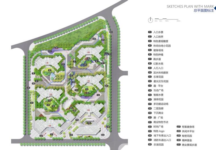 [广东]深圳现代风格高端住宅景观概念设计-总平面图标注