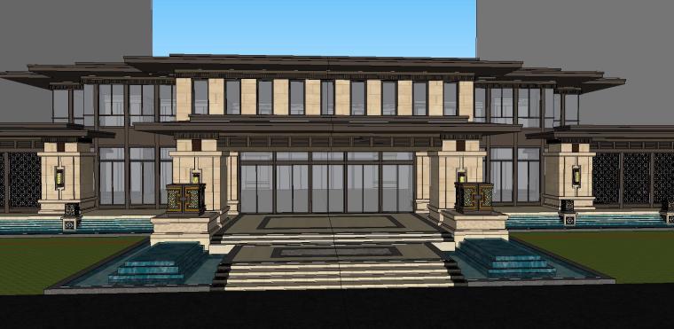 售楼处及小区入口设计资料下载-新亚洲风格入口大门+售楼处建筑模型设计