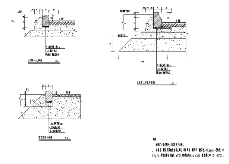 [青岛]双向四车道三块板主干路升级改造工程-路面结构横断面与缘石安装大样图