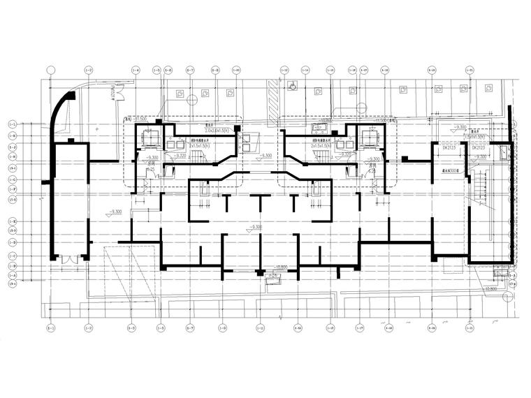 [上海]高层商办楼_人才公寓建筑施工图-1#楼地下二层平面图